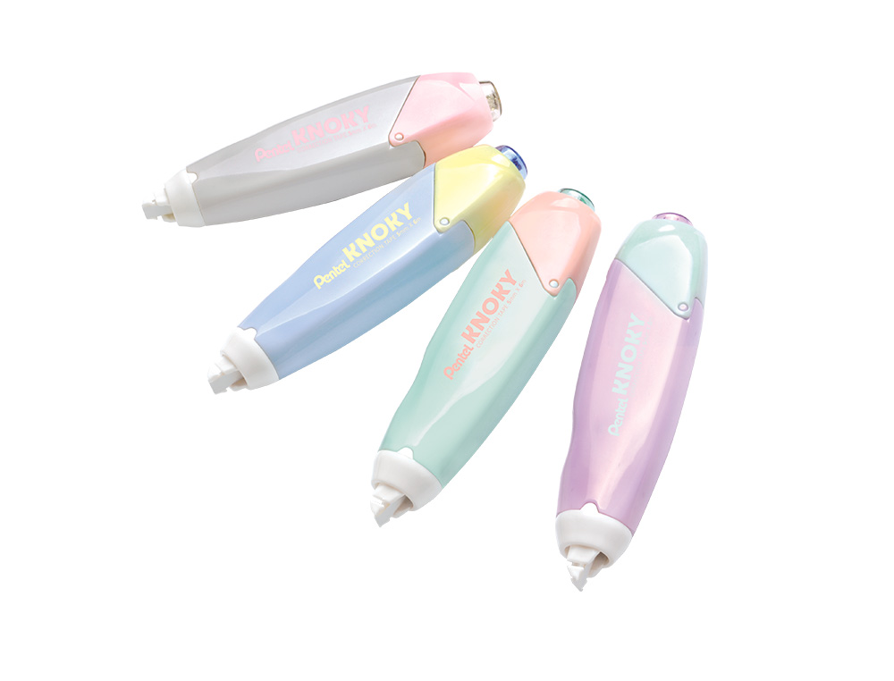 CORRETOR DE FITA PENTEL KNOKY 5MMX6M COM 60 UNIDADES EM CORES PASTEL SORTIDAS E RECARGAS