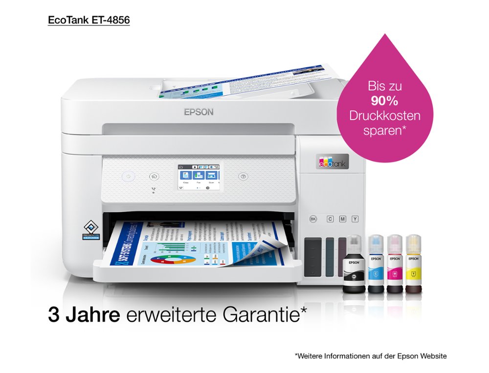 MULTIFUNCOES EPSON ECOTANK ET-4856 TINTA 33 PPM SCANNER COPIADORA IMPRESSORA FAX BANDEJA ENTRADA 250 FOLHAS