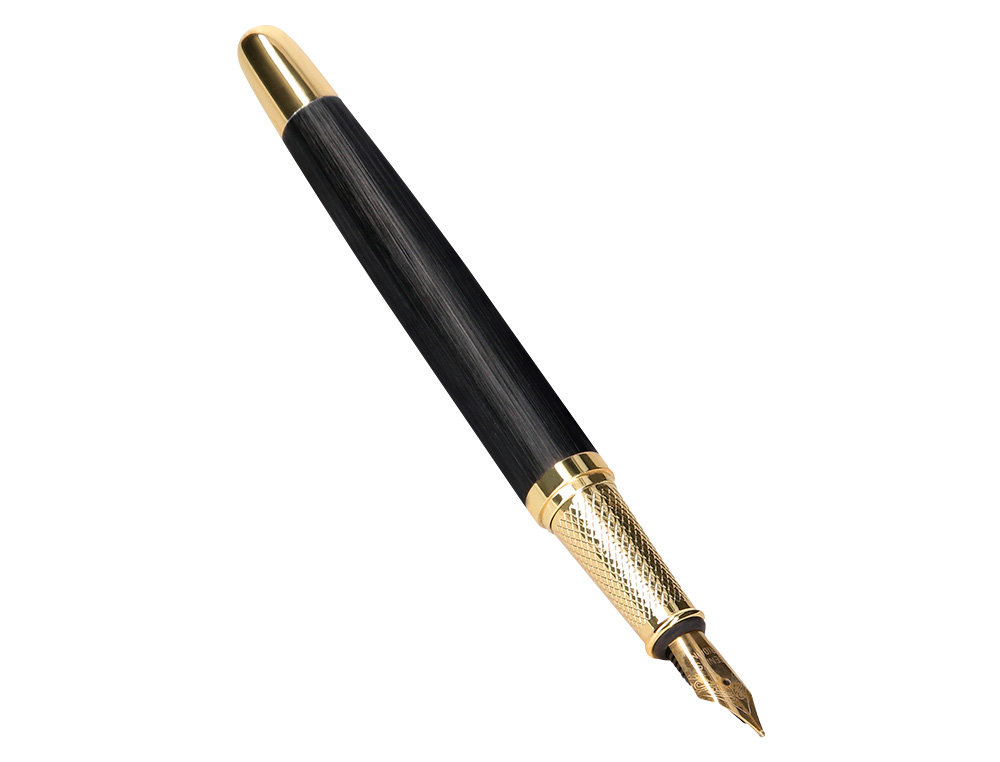 CANETA BELIUS PASSION DOR TEXTURA ALUMINIO TEXTURA ESCOVADO DESENHO PRETO E DOURADO TINTA AZUL CAIXA DESIGN
