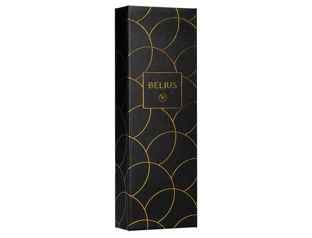 CANETA BELIUS PASSION DOR TEXTURA ALUMINIO TEXTURA ESCOVADO DESENHO PRETO E DOURADO TINTA AZUL CAIXA DESIGN