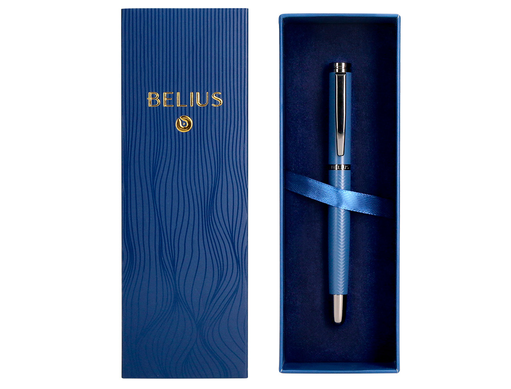 ESFEROGRAFICA BELIUS NEPTUNO ALUMINIO TEXTURA WAVY COR AZUL MARINHO TINTA AZUL CAIXA DESIGN