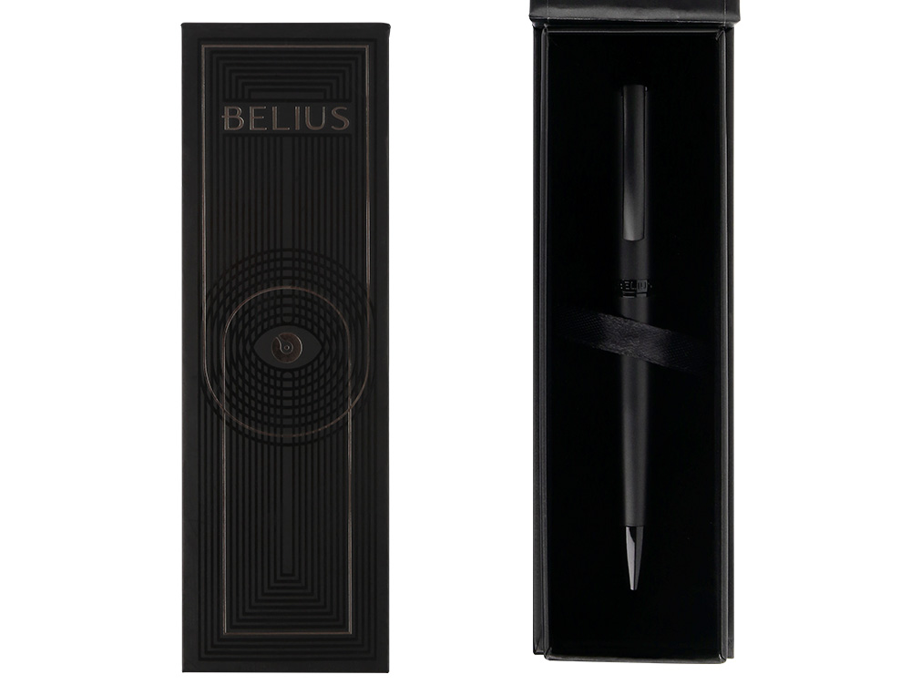 ESFEROGRAFICA BELIUS TURBO ALUMINIO DESENHO PRETO TINTA AZUL CAIXA DESIGN