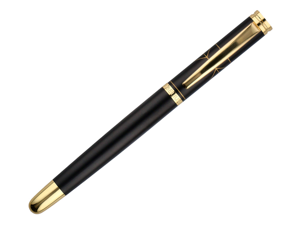 ESFEROGRAFICA E ESTOJO BELIUS SOIREE DESENHO ART DECO PRETO E DOURADO TINTA AZUL CAIXA DESIGN