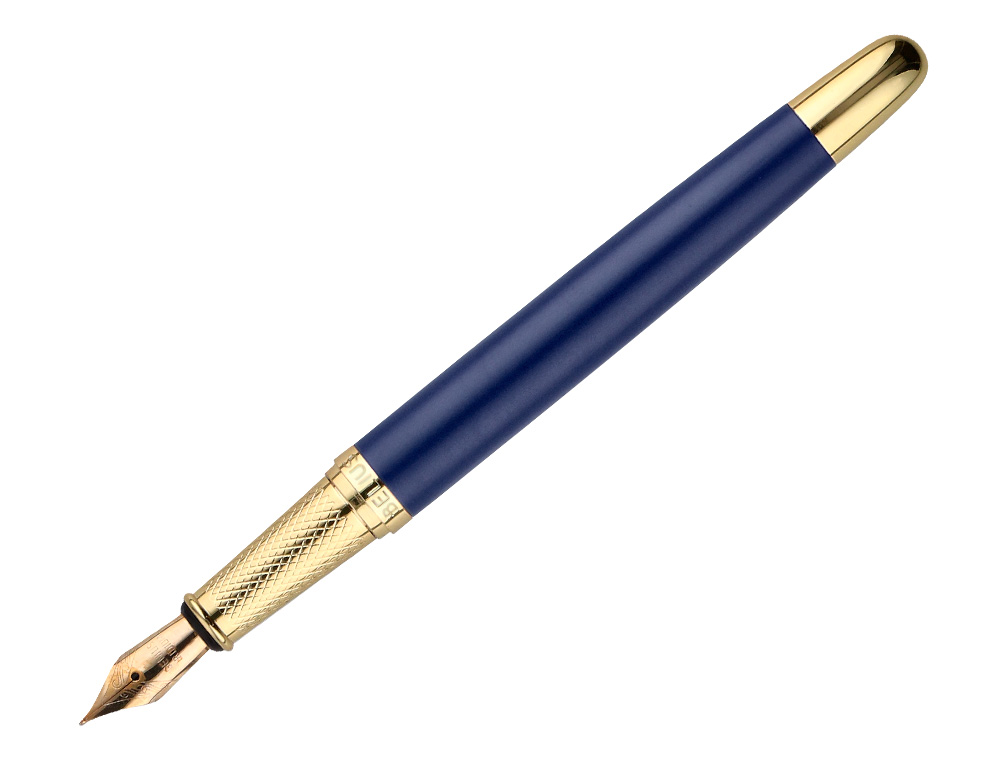 CANETA BELIUS SOIREE ALUMINIO DESENHO ART DECO AZUL MARINHO E DOURADO TINTA AZUL CAIXA DESIGN