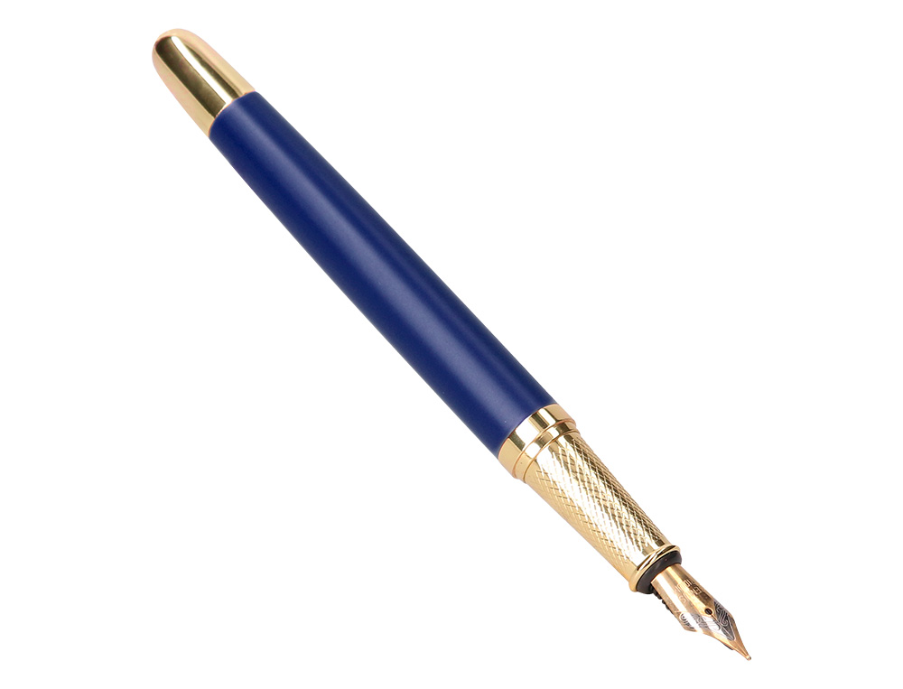 CANETA BELIUS SOIREE ALUMINIO DESENHO ART DECO AZUL MARINHO E DOURADO TINTA AZUL CAIXA DESIGN