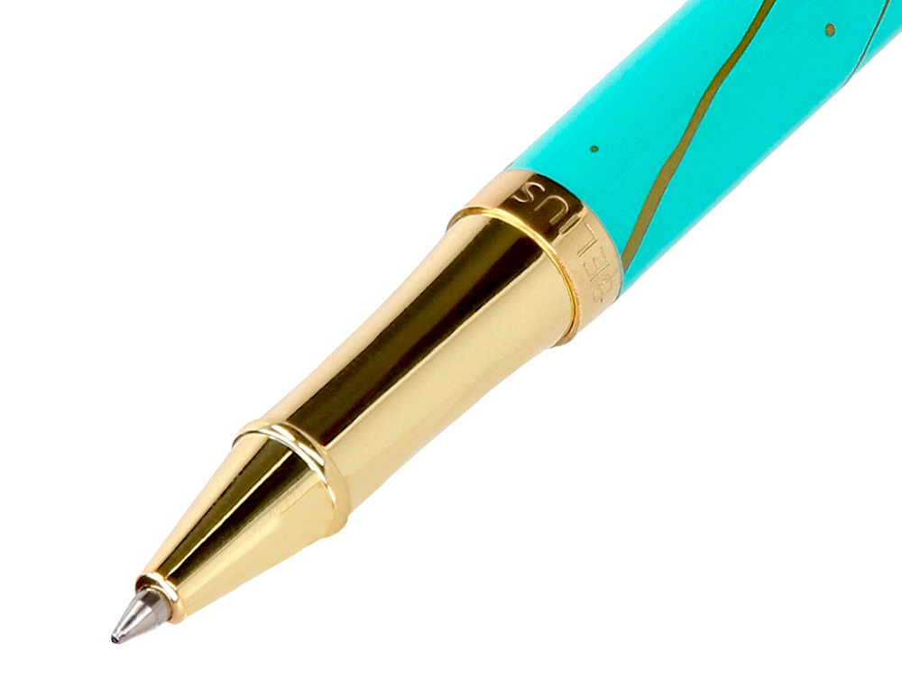 ROLLER BELIUS AQUA ALUMINIO DESENHO TURQUESA E DOURADO TINTA PRETA CAIXA DESIGN
