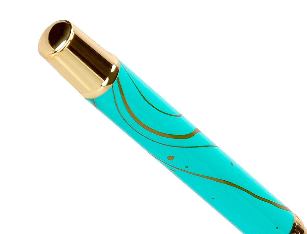 ROLLER BELIUS AQUA ALUMINIO DESENHO TURQUESA E DOURADO TINTA PRETA CAIXA DESIGN
