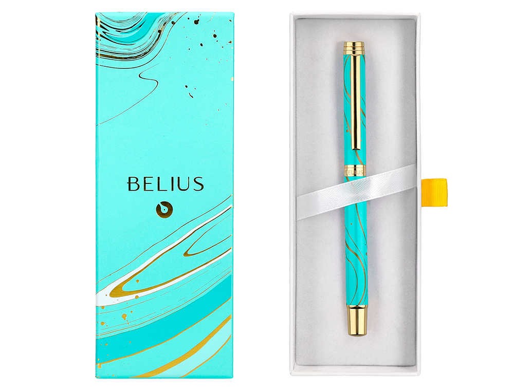 ROLLER BELIUS AQUA ALUMINIO DESENHO TURQUESA E DOURADO TINTA PRETA CAIXA DESIGN