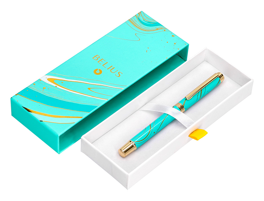 ROLLER BELIUS AQUA ALUMINIO DESENHO TURQUESA E DOURADO TINTA PRETA CAIXA DESIGN