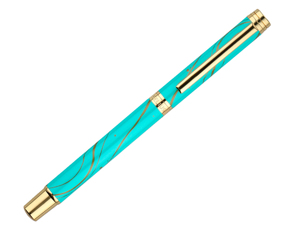 ROLLER BELIUS AQUA ALUMINIO DESENHO TURQUESA E DOURADO TINTA PRETA CAIXA DESIGN