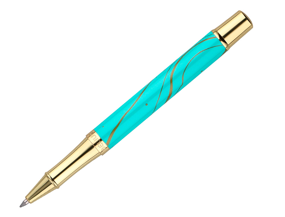 ROLLER BELIUS AQUA ALUMINIO DESENHO TURQUESA E DOURADO TINTA PRETA CAIXA DESIGN