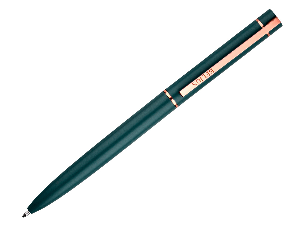ESFEROGRAFICA BELIUS ROSE ALUMINIO DESENHO VERDE AZEITONA OURO ROSA TINTA AZUL CAIXA DESIGN