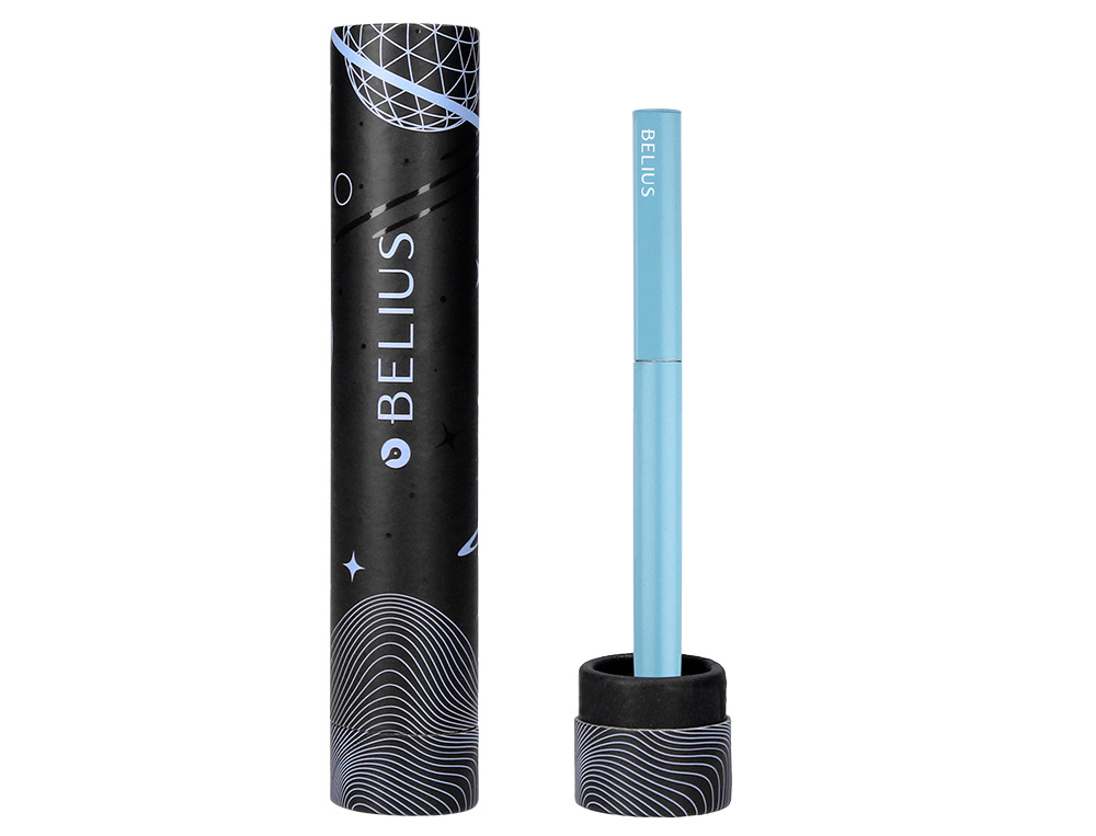 ESFEROGRAFICA BELIUS ROCKET B ALUMINIO DESENHO MINIMALISTA AZUL CAIXA CILINDRICA TINTA AZUL