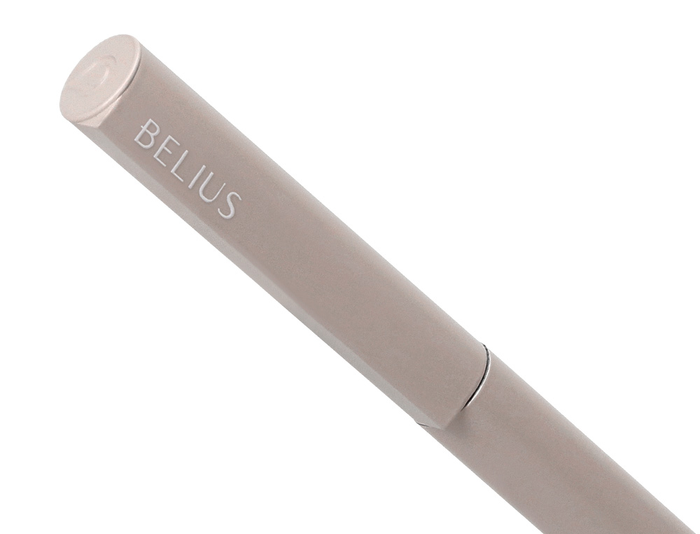 ESFEROGRAFICA BELIUS ROCKET B ALUMINIO DESENHO MINIMALISTA CINZA CAIXA CILINDRICA TINTA AZUL