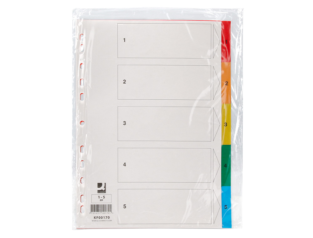 SEPARADOR Q-CONNECT PLASTICO CONJUNTO DE 5 SEPARADORES DIN A4 MULTIPERFURADOS