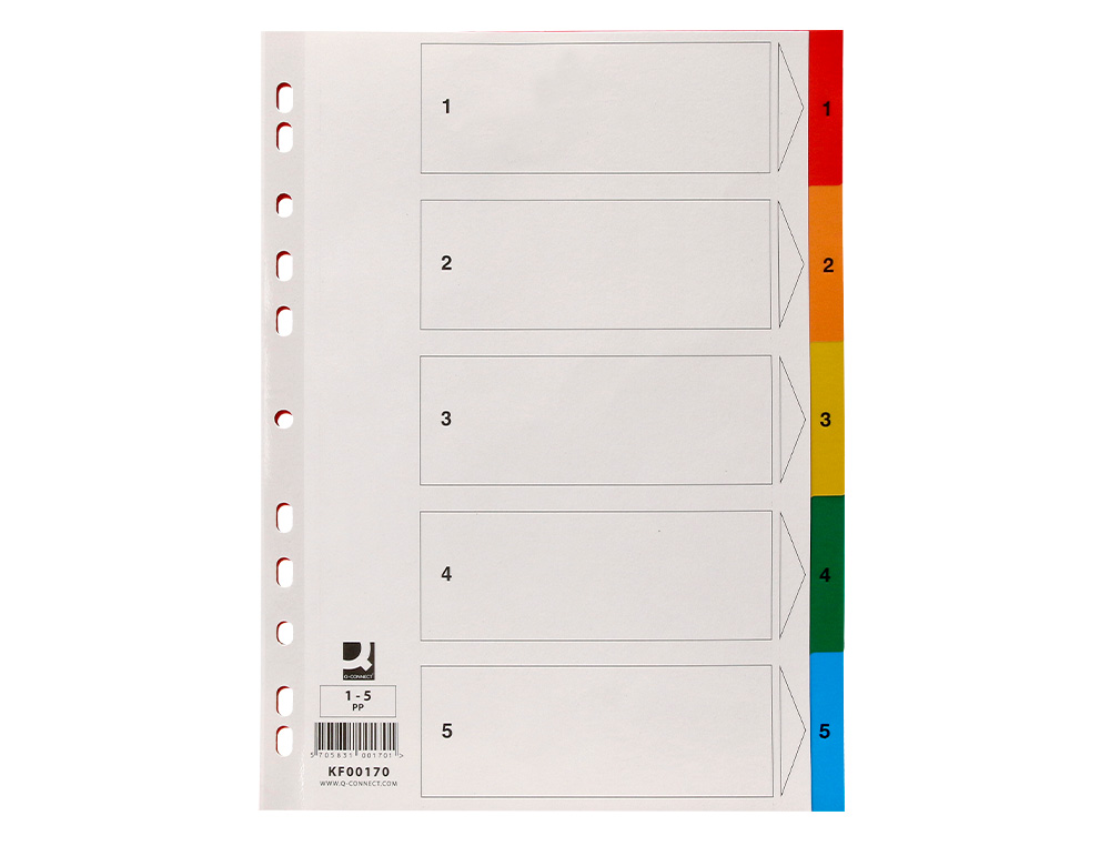SEPARADOR Q-CONNECT PLASTICO CONJUNTO DE 5 SEPARADORES DIN A4 MULTIPERFURADOS