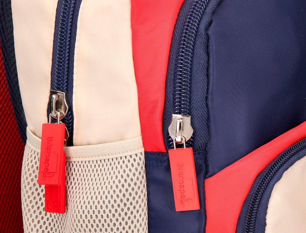 MOCHILA ESCOLAR LIDERPAPEL MULTIBOLSO INFANTIL AZUL MARINHO VERMELHO BEGE 350X110X270 MM