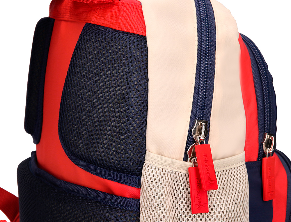 MOCHILA ESCOLAR LIDERPAPEL MULTIBOLSO INFANTIL AZUL MARINHO VERMELHO BEGE 350X110X270 MM