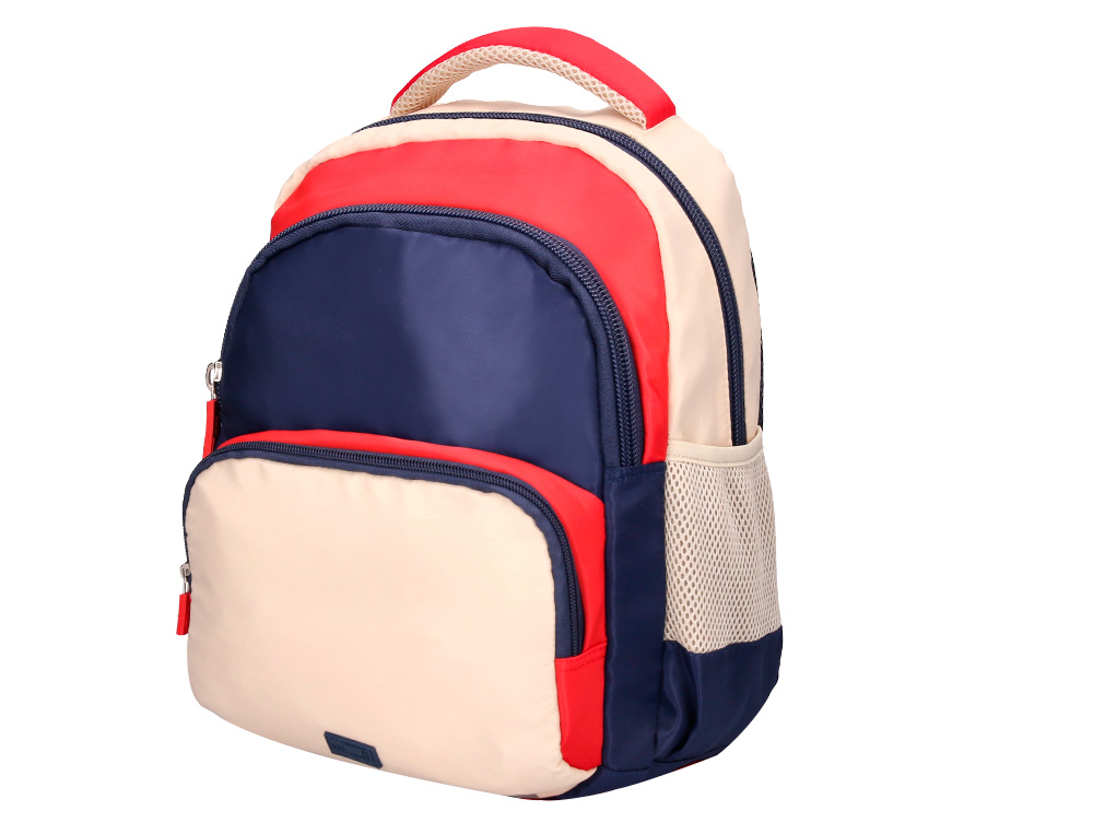 MOCHILA ESCOLAR LIDERPAPEL MULTIBOLSO INFANTIL AZUL MARINHO VERMELHO BEGE 350X110X270 MM