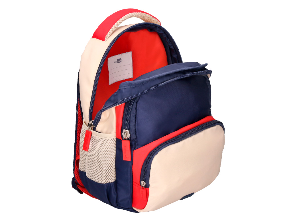 MOCHILA ESCOLAR LIDERPAPEL MULTIBOLSO INFANTIL AZUL MARINHO VERMELHO BEGE 350X110X270 MM