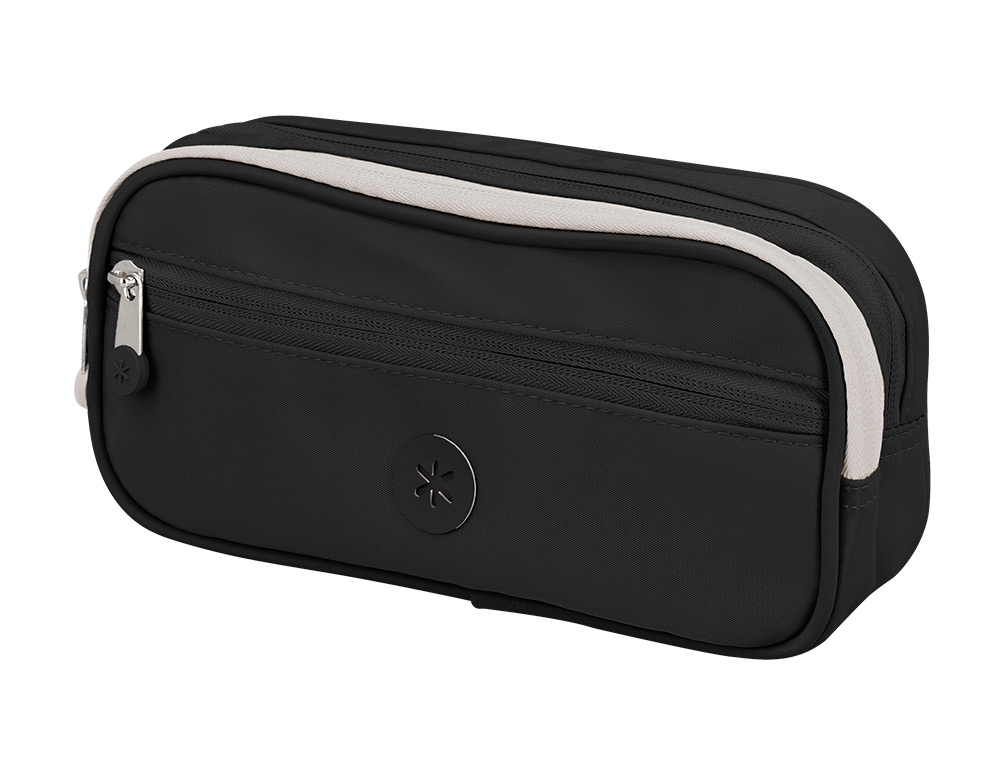 ESTOJO ESCOLAR ANTARTIK 3 COMPARTIMENTOS COMPLEMENTO DA MOCHILA COR PRETO 100X60X220 MM