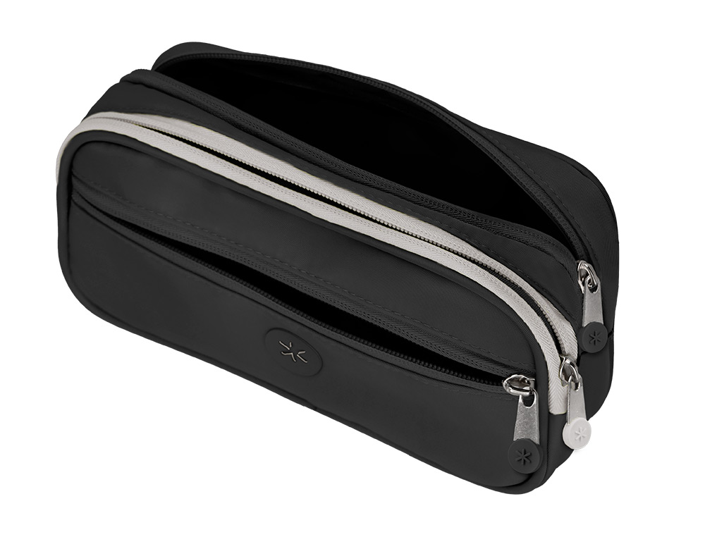 ESTOJO ESCOLAR ANTARTIK 3 COMPARTIMENTOS COMPLEMENTO DA MOCHILA COR PRETO 100X60X220 MM