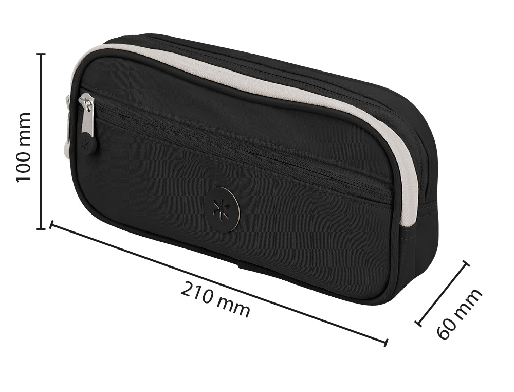 ESTOJO ESCOLAR ANTARTIK 3 COMPARTIMENTOS COMPLEMENTO DA MOCHILA COR PRETO 100X60X220 MM
