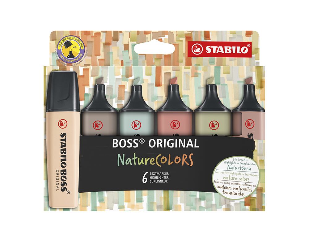 MARCADOR FLUORESCENTE STABILO BOSS PASTEL 70 NATURE COLORS ESTOJO DE 6 UNIDADES CORES SORTIDAS