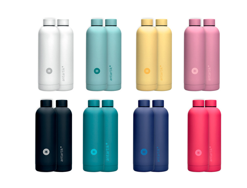 GARRAFA ANTARTIK ISOTERMICA EXPOSITOR 8 UDS CORES SORTIDAS ACO INOXIDAVEL LIVRE DE BPA 750 ML