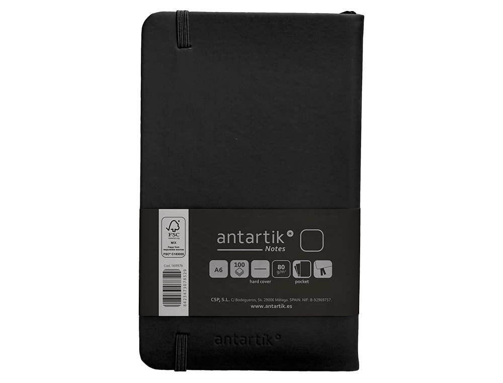 CADERNO COM ELASTICO ANTARTIK NOTES CAPA DURA A6 LISO PRETO 100 FOLHAS 80 GR FSC