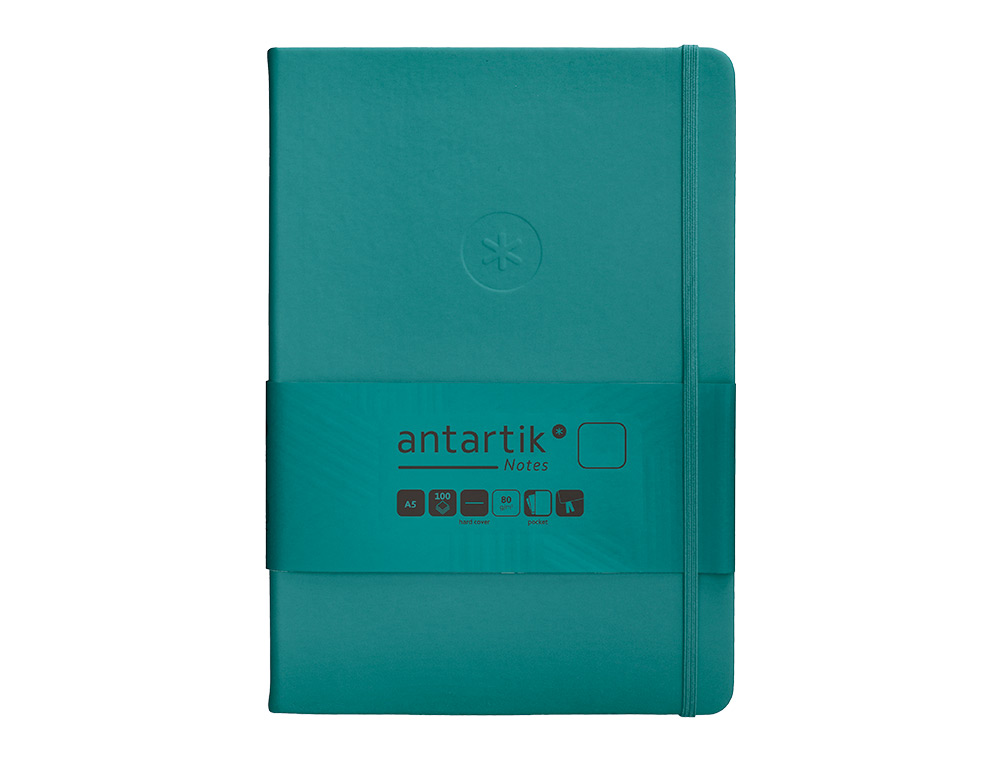 CADERNO COM ELASTICO ANTARTIK NOTES CAPA DURA A5 LISO VERDE AGUA-MARINHA 100 FOLHAS 80 GR FSC