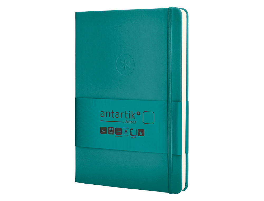 CADERNO COM ELASTICO ANTARTIK NOTES CAPA DURA A5 LISO VERDE AGUA-MARINHA 100 FOLHAS 80 GR FSC