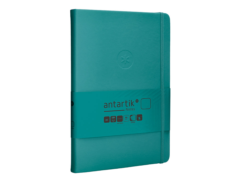 CADERNO COM ELASTICO ANTARTIK NOTES CAPA DURA A5 LISO VERDE AGUA-MARINHA 100 FOLHAS 80 GR FSC