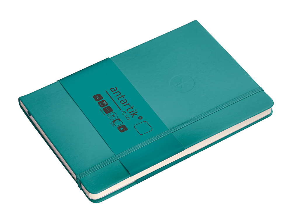 CADERNO COM ELASTICO ANTARTIK NOTES CAPA DURA A5 LISO VERDE AGUA-MARINHA 100 FOLHAS 80 GR FSC