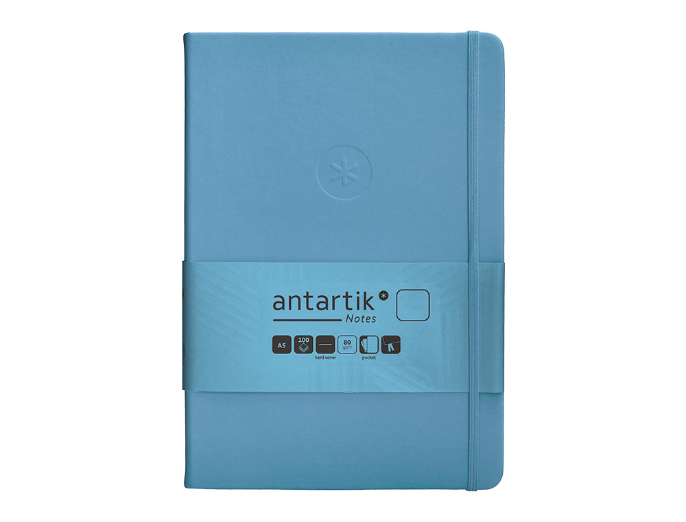 CADERNO COM ELASTICO ANTARTIK NOTES CAPA DURA A5 LISO AZUL CLARO 100 FOLHAS 80 GR FSC