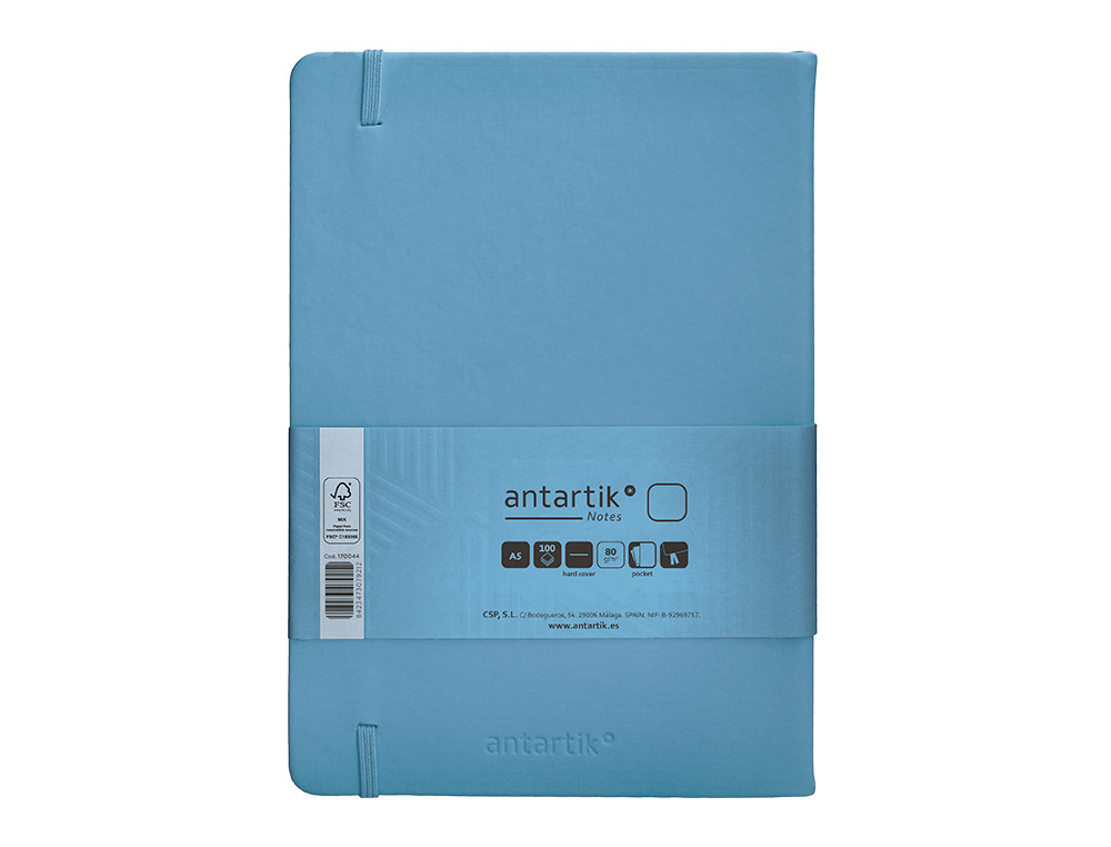 CADERNO COM ELASTICO ANTARTIK NOTES CAPA DURA A5 LISO AZUL CLARO 100 FOLHAS 80 GR FSC