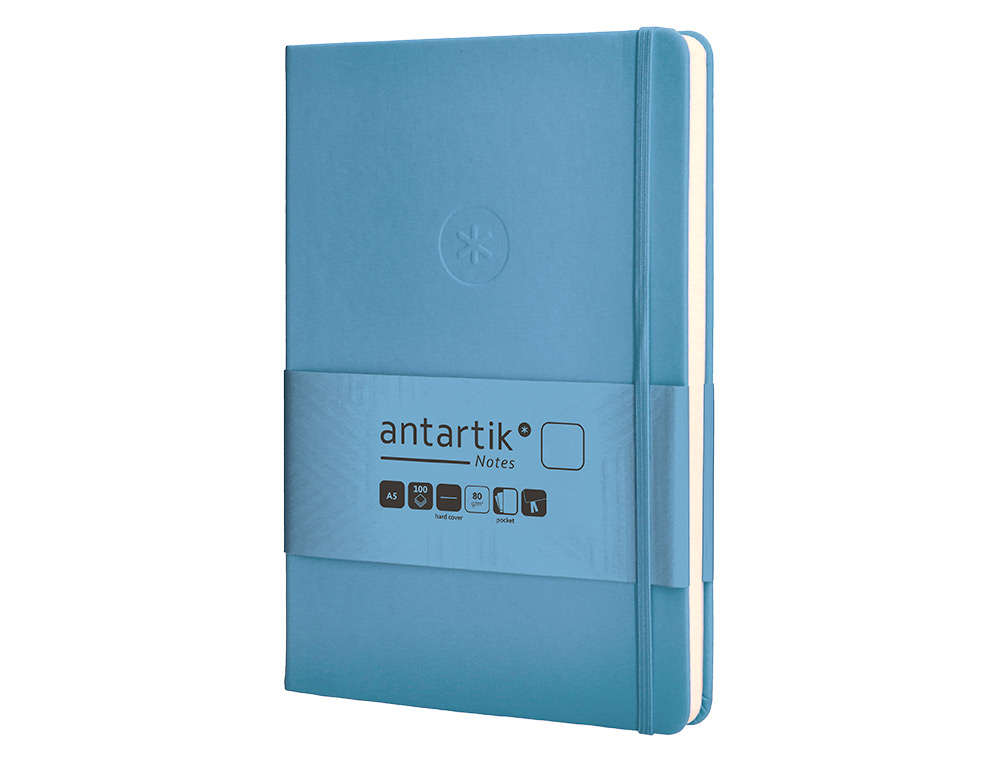 CADERNO COM ELASTICO ANTARTIK NOTES CAPA DURA A5 LISO AZUL CLARO 100 FOLHAS 80 GR FSC