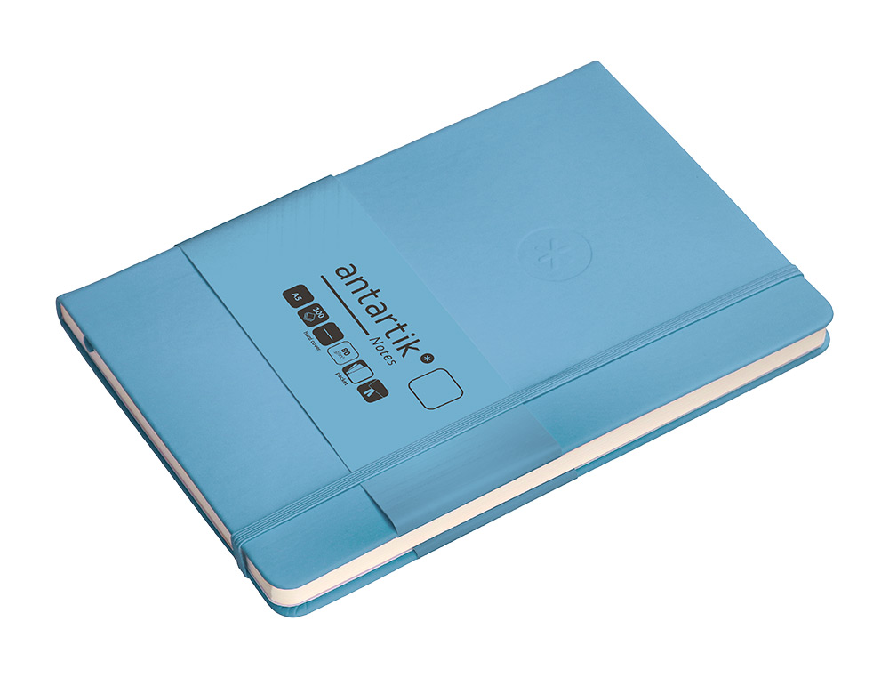 CADERNO COM ELASTICO ANTARTIK NOTES CAPA DURA A5 LISO AZUL CLARO 100 FOLHAS 80 GR FSC