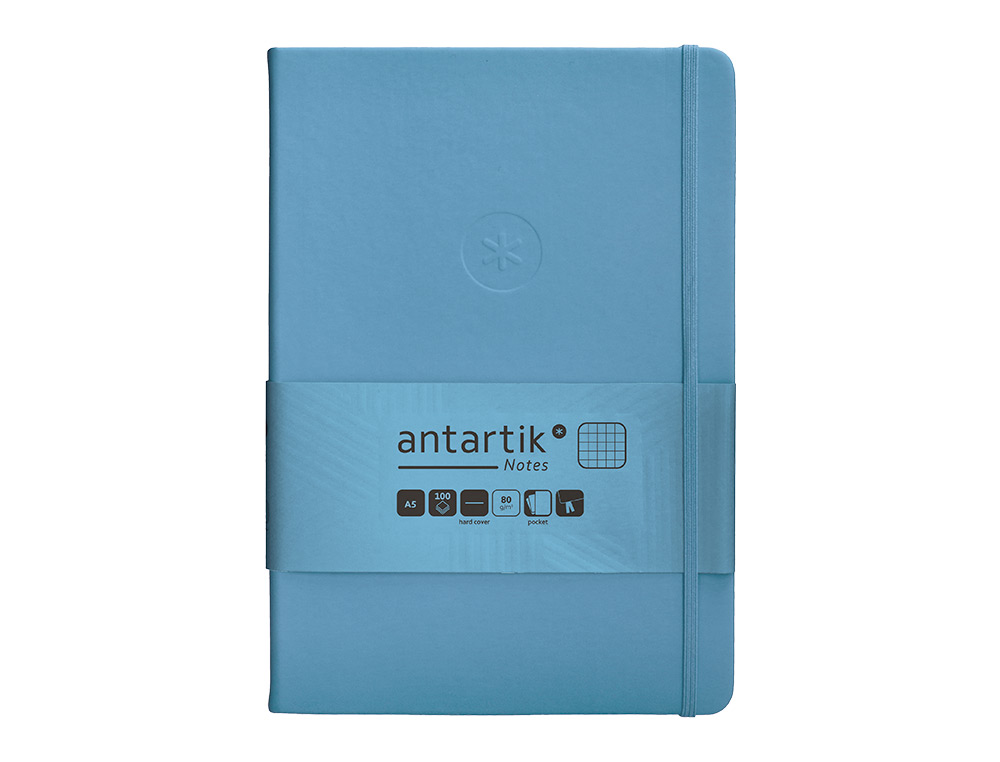 CADERNO COM ELASTICO ANTARTIK NOTES CAPA DURA A5 QUADRICULADO AZUL CLARO 100 FOLHAS 80 GR FSC
