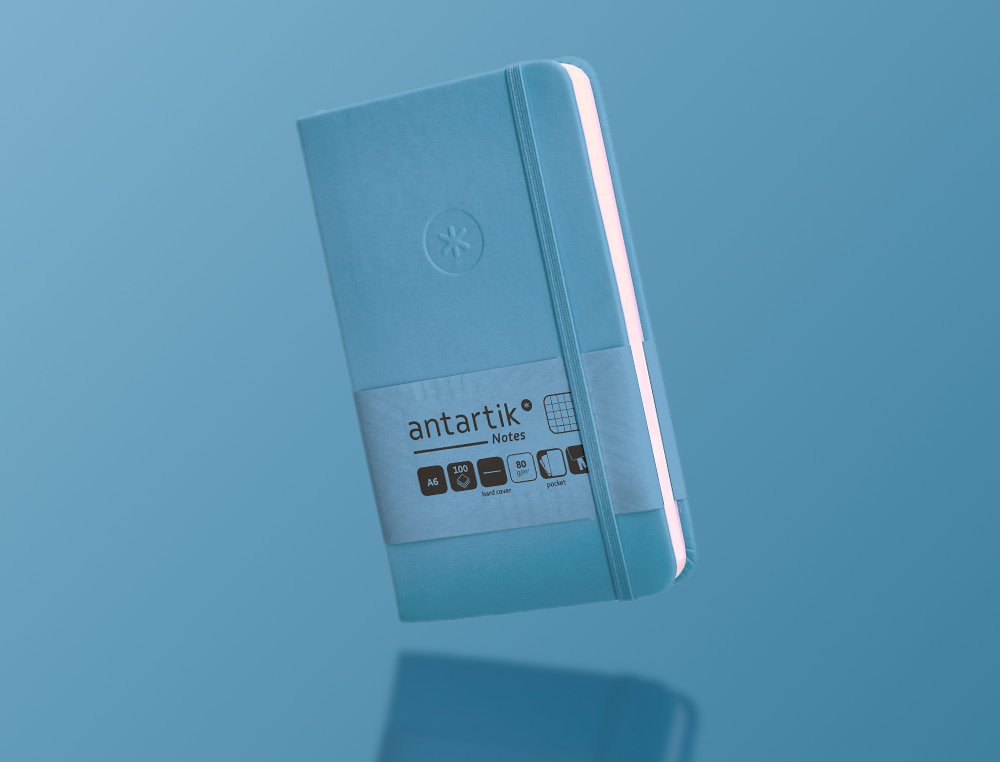CADERNO COM ELASTICO ANTARTIK NOTES CAPA DURA A6 QUADRICULADO AZUL CLARO 100 FOLHAS 80 GR FSC