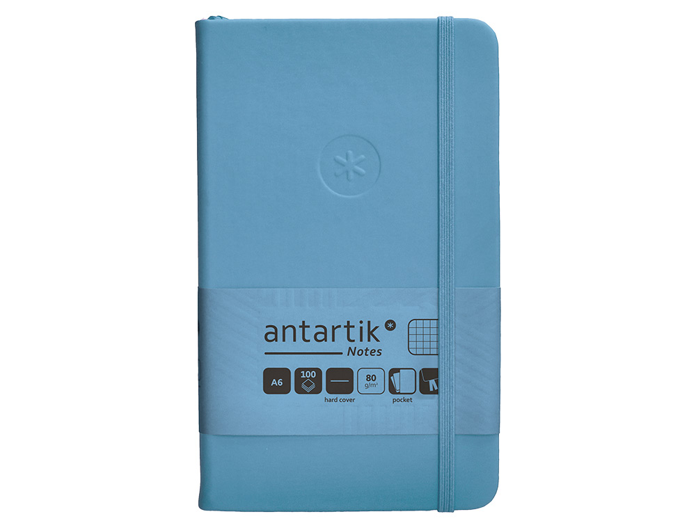 CADERNO COM ELASTICO ANTARTIK NOTES CAPA DURA A6 QUADRICULADO AZUL CLARO 100 FOLHAS 80 GR FSC