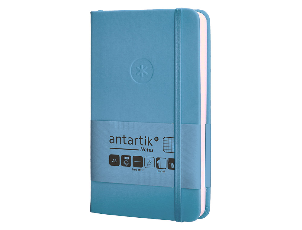 CADERNO COM ELASTICO ANTARTIK NOTES CAPA DURA A6 QUADRICULADO AZUL CLARO 100 FOLHAS 80 GR FSC