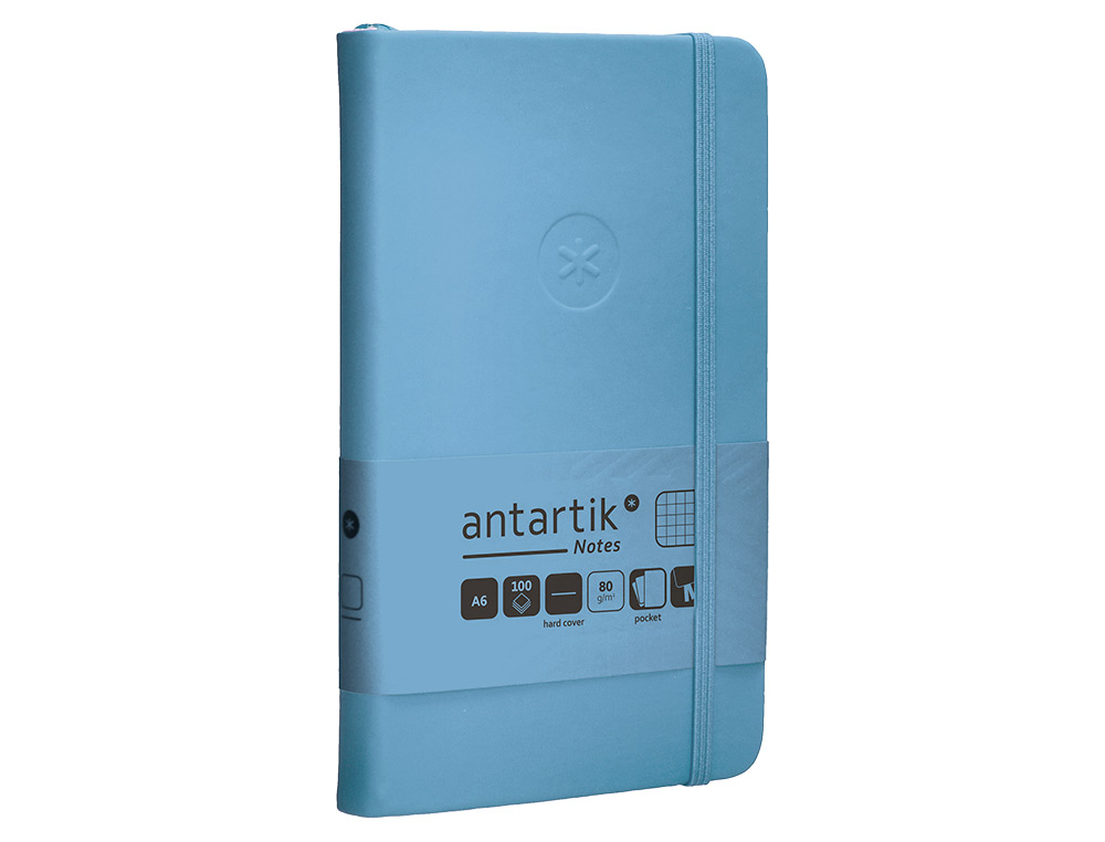 CADERNO COM ELASTICO ANTARTIK NOTES CAPA DURA A6 QUADRICULADO AZUL CLARO 100 FOLHAS 80 GR FSC