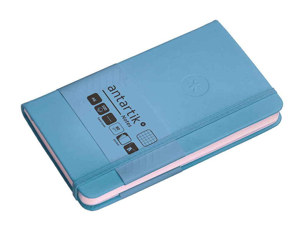 CADERNO COM ELASTICO ANTARTIK NOTES CAPA DURA A6 QUADRICULADO AZUL CLARO 100 FOLHAS 80 GR FSC