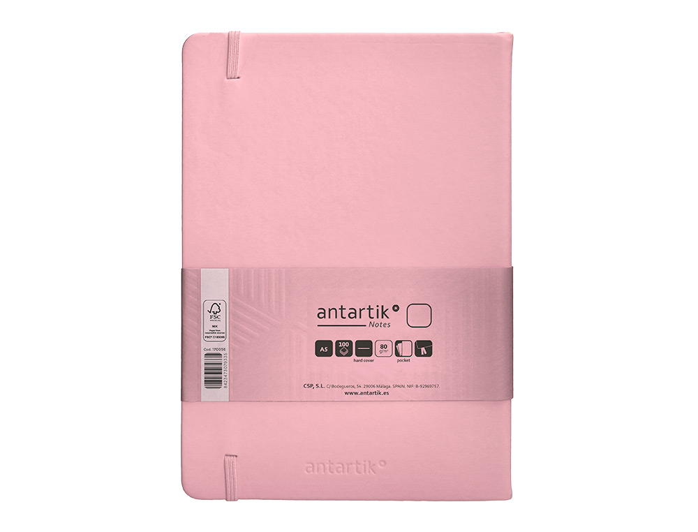 CADERNO COM ELASTICO ANTARTIK NOTES CAPA DURA A5 LISO ROSA PASTEL 100 FOLHAS 80 GR FSC