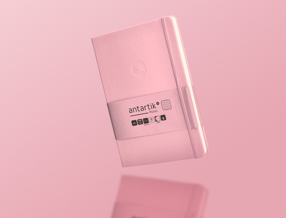 CADERNO COM ELASTICO ANTARTIK NOTES CAPA DURA A5 QUADRICULADO ROSA PASTEL 100 FOLHAS 80 GR FSC