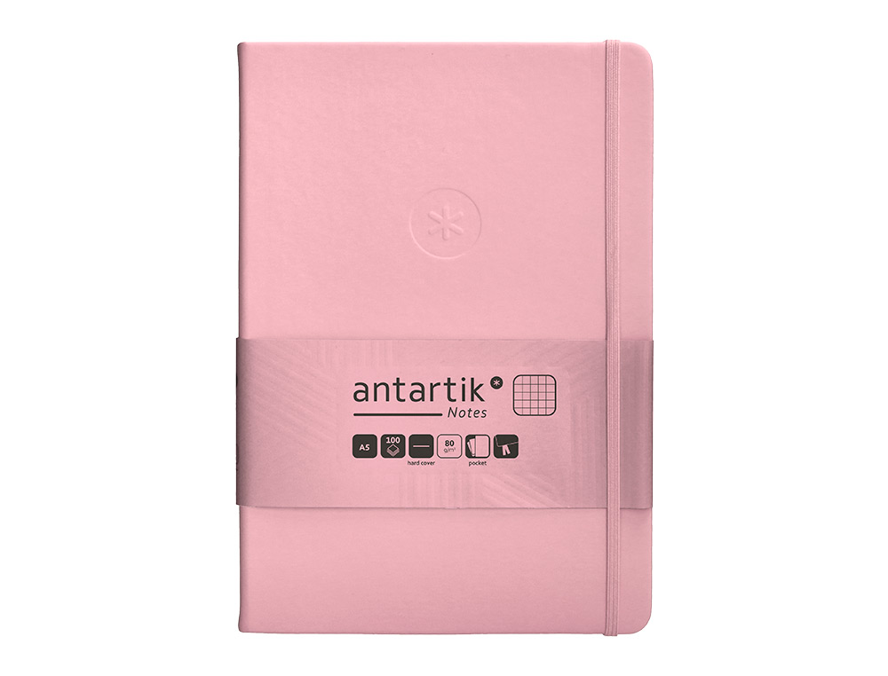 CADERNO COM ELASTICO ANTARTIK NOTES CAPA DURA A5 QUADRICULADO ROSA PASTEL 100 FOLHAS 80 GR FSC