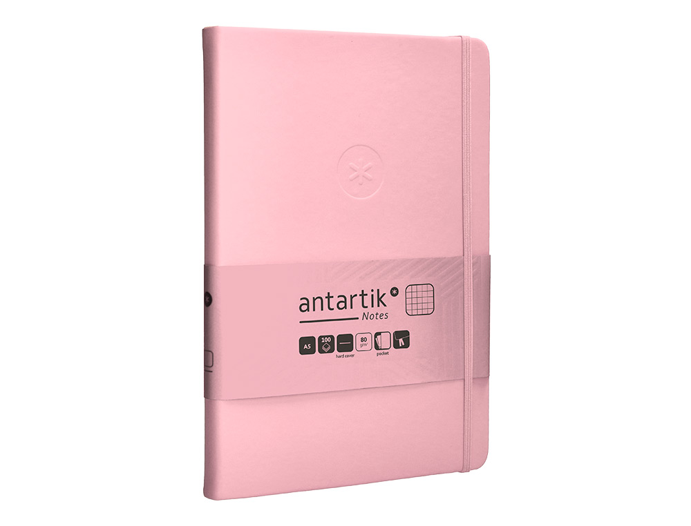 CADERNO COM ELASTICO ANTARTIK NOTES CAPA DURA A5 QUADRICULADO ROSA PASTEL 100 FOLHAS 80 GR FSC