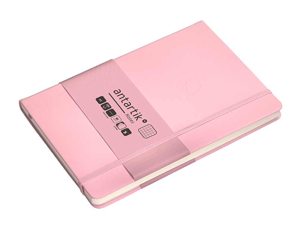 CADERNO COM ELASTICO ANTARTIK NOTES CAPA DURA A5 QUADRICULADO ROSA PASTEL 100 FOLHAS 80 GR FSC