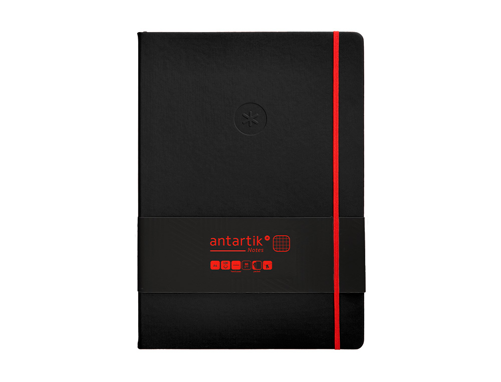 CADERNO COM ELASTICO ANTARTIK NOTES CAPA DURA A4 QUADRICULADO PRETO E VERMELHO 100 FOLHAS 80 GR FSC